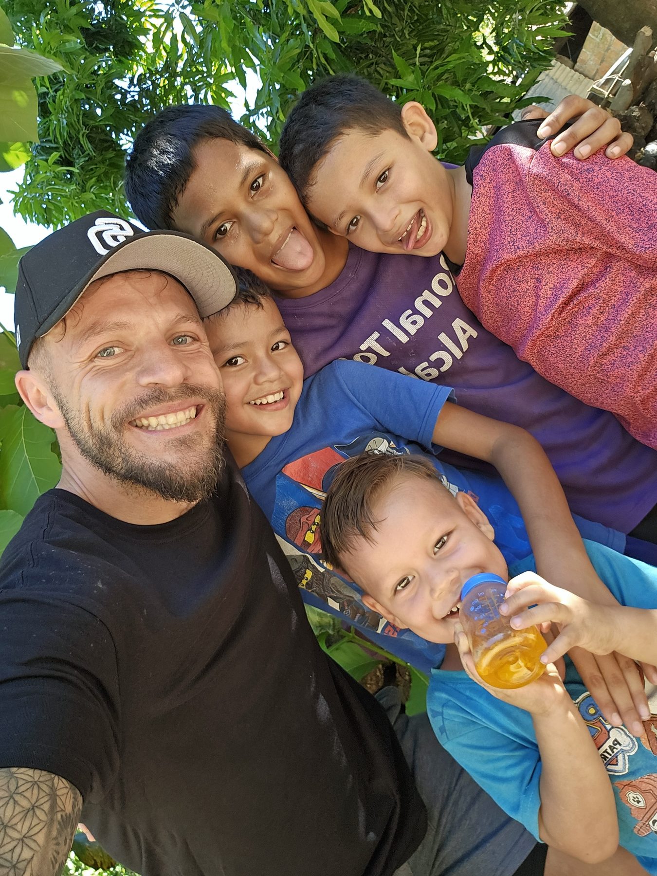 With a family